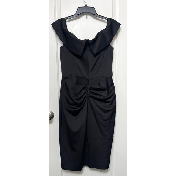 New XScape Off The Shoulder Cap Sleeve Sheath Ruched Side Scuba  Dress Black 16 - Picture 6 of 11